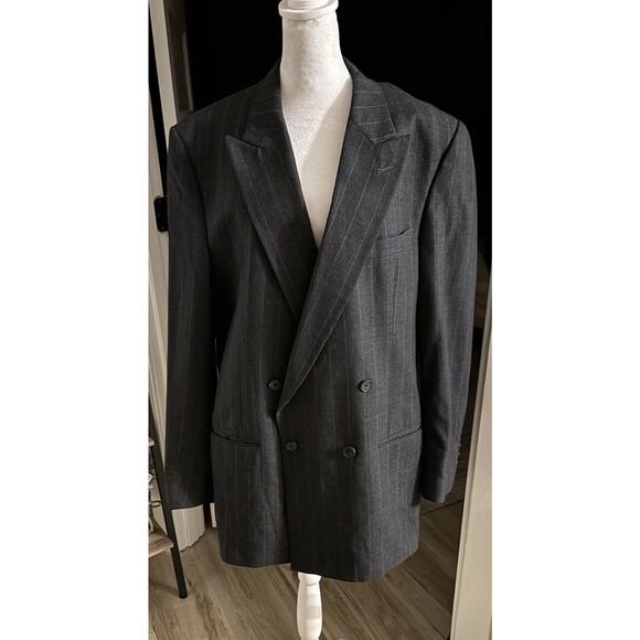 Christian Dior Charcoal Pinstripe Double Breasted Jacket 46L Pants 40x30